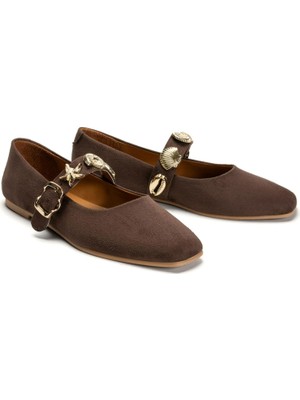 Emienza Neptune(Dora) Süet Altın Toka Detaylı Bayan Babet