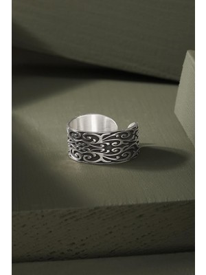 Gravür Işleme Model Ayarlanabilir Gümüş Yüzük 20