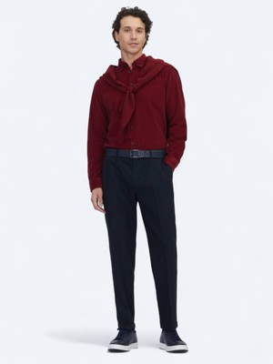 Kip Lacivert Dokuma Jogging Fit Casual Yün Karışımlı Pantolon