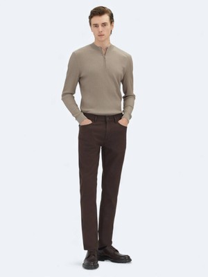 Kip Kahverengi Dokuma Regular Fit Casual Pamuk Karışımlı Pantolon