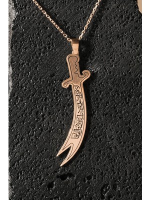 Ali'den Başka Yiğit Zülfikar'dan Başka Kılıç Yoktur Gümüş Kolye Rose Rengi