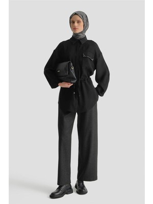 Armine Işlemeli Beli Büzgülü Tunik Siyah