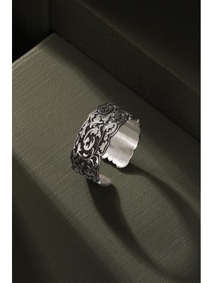 Sarmaşık Gravür Desenli Ayarlanabilir Gümüş Yüzük 17