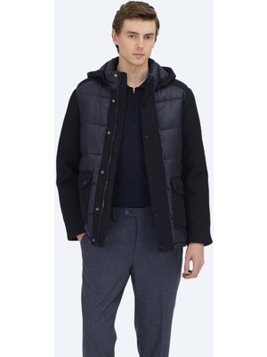 Kip Lacivert Regular Fit Kapüşonlu Casual Dokuma Mont