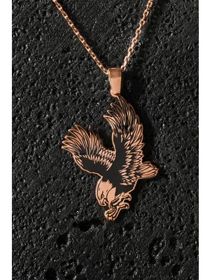 Kartal Model Siyah Mineli Gümüş Kolye Rose Rengi