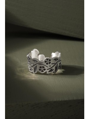 Çiçekli Sarmaşık Model Ayarlanabilir Gümüş Yüzük 16