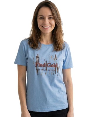 Gold Baskı Enfield&co Kadın T-Shirt Find Bebe Mavi