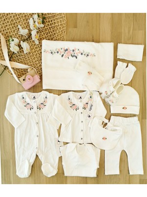 Kız Bebek Natural Kanaviçe Ekru Hastane Çıkışı Sitilin Kutulu Bebek Hediye Seti. STL11007