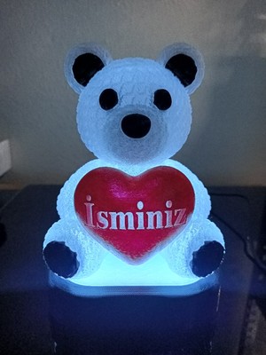 3D Dönüşüm Atölyesi Kişiye Özel Hediyelik Isimli Kalpli Ayıcık Figürlü Dekoratif LED Lamba - Adaptörlü - Mavi Işıklı