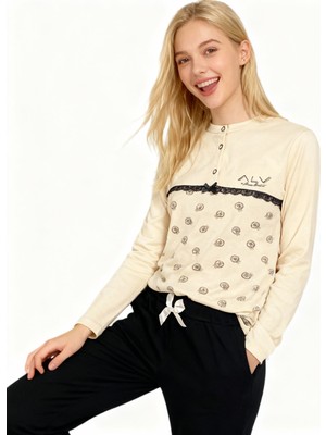 Bonbon Kadın Pamuklu Vanilya Renk Pijama Takımı AL506 V1