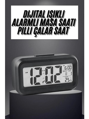 Lisinya Dijital Alarmlı Masa Saati Pilli Çalar Saat Kare Şekil LED Ekran Özellikli