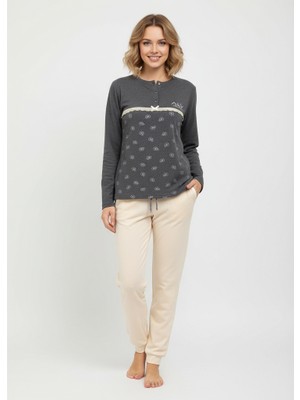 Bonbon Kadın Pamuklu Gri Melanj Desenli Renk Pijama Takımı AL506 V2