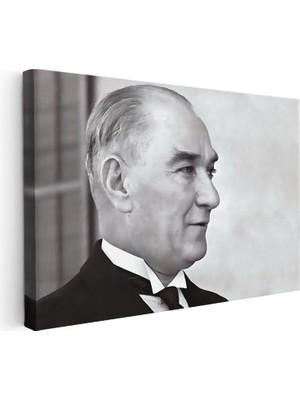 Tablofest Yatay Kanvas Tablo Atatürk Tebessümlü Yan Portre Atatürk Tablosu Ev Ofis Duvar Dekoru