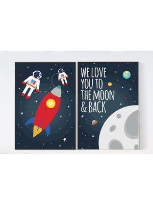 Ninastore Deniz Kuvvetleri Uzay Kreş Sanatı: Ay ve Roket Baskısı