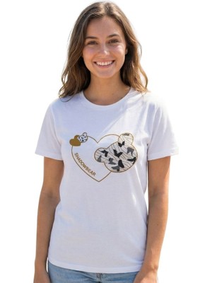 Baskı Enfield&co Kadın T-Shirt Kalp-Tavşan Ekru