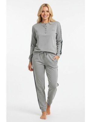 Bonbon Kadın Pamuklu Bohçalık Ve Çeyizlik Gri Renk Pijama Takımı AL507 V2