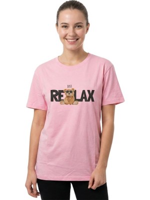 Ayıcık  Baskı Enfield&co Kadın T-Shirt Relax Pembe