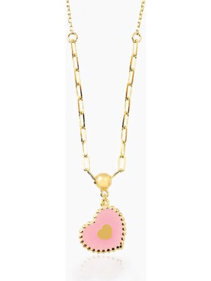 Cherry By Özkonak Pembe Mineli Kalp Çocuk Kolyesi