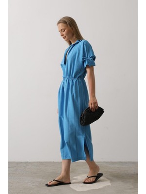 Sidelya Concept Beli Lastikli Elbise - Mavi