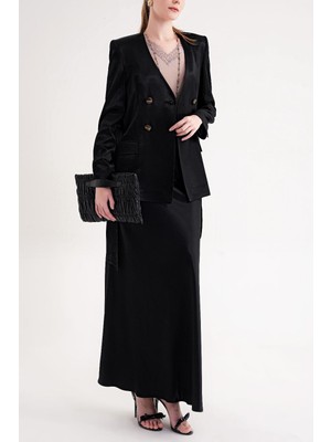 Societa Siyah Beli lastikli uzun saten etek 81331