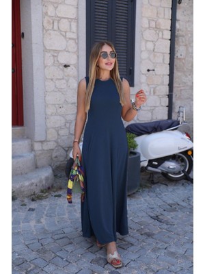 Sidelya Concept Kadın Sıfır Kollu Bisiklet Yaka Viskon Elbise