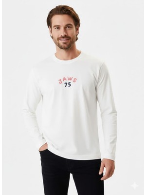 Jack & Jones Jorjaws Ls Bisiklet Yaka Kırık Beyaz Erkek Sweatshirt 12286615