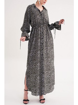 Societa Gri Bağcık detaylı gömlek elbise 94564