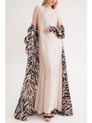 Societa Zebra Desen Kolsuz iç elbise ve gömlek elbiseli ikili takım 12365