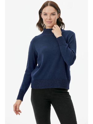 Sementa Yarım Balıkçı Sim Detaylı Triko Kazak - Indigo