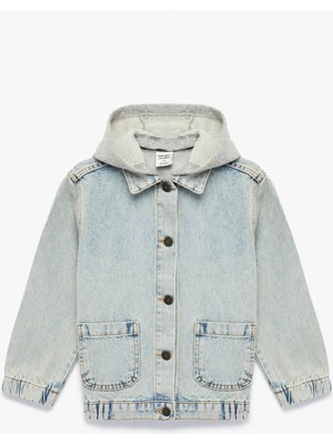 Koton Uzun Kollu Cepli Pamuklu Oversize Kapşonlu Denim Ceket