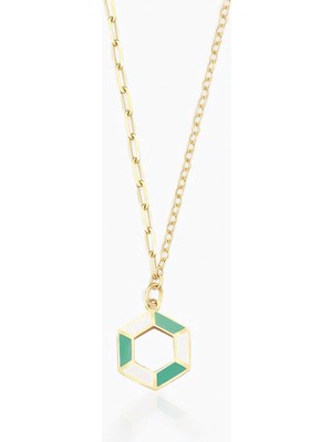 Cherry By Özkonak Beyaz Yeşil Mineli Altıgen Çocuk Kolyesi