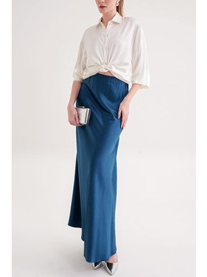 Societa Petrol Beli lastikli uzun saten etek 81331