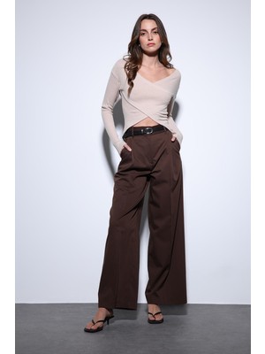 Antioch Kahve Geniş Paça Kadın Pantolon