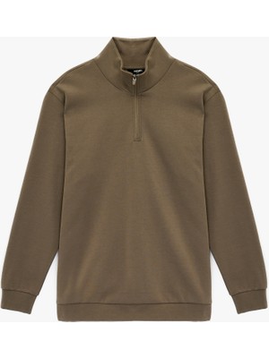 Koton Pamuklu Uzun Kollu Oversize Dik Yaka Yarım Fermuarlı Sweatshirt