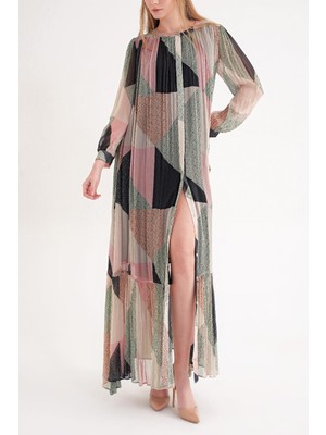 Societa Desenli Büzgülü bol kesim gömlek elbise 94311