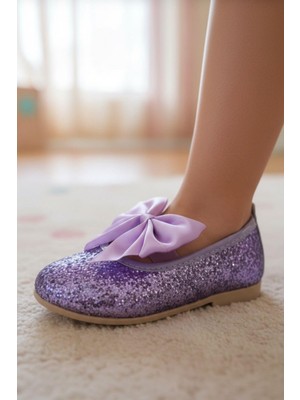 Gala Stil Gala Üstü Fiyonklu Simli Kız Çocuk Babet