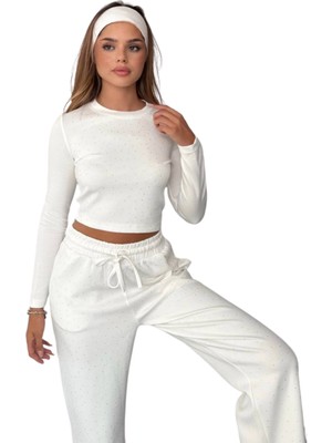 Kechi Woman Oysho Kumaş Serpme Taşlı Beyaz Renk Takım