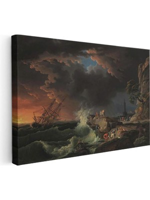 Tablofest Yatay Kanvas Tablo C.j. Vernet Gemi Enkazı Manzarası Uçurum Kenarı Ressam Tablosu Ev Ofis Dekoru