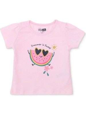 Hellobaby Hellobaby Kız Bebek Tshirt Meyve Baskılı Bisiklet Yaka Kısa Kol