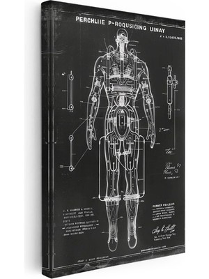 Tablofest Dikey Kanvas Tablo Insan Vücudu Patent Çizimi Teknik Vintage Tablo Ev Ofis Duvar Dekoru
