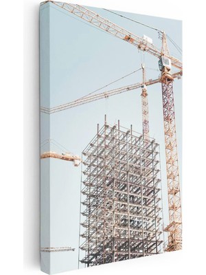 Tablofest Dikey Kanvas Tablo Çelik Yapı Iskeleti ve Vinçler Inşaat Mühendisi Tablosu Ev Ofis Duvar Dekoru