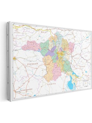 Tablofest Yatay Kanvas Tablo Ankara Merkez ve Ilçe Haritası Harita Tablosu Ev Ofis Duvar Dekoru