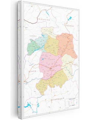 Tablofest Dikey Kanvas Tablo Bingöl Detaylı Il Haritası Harita Tablosu Ev Ofis Duvar Dekoru