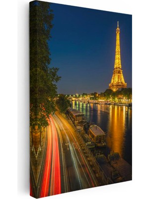 Tablofest Dikey Kanvas Tablo Paris Eyfel Kulesi Nehir Kenarı Şehir Mimari Tablo Ev Ofis Duvar Dekoru