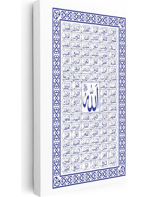 Tablofest Dikey Kanvas Tablo Allah Lafzı ve Esmaül Hüsna Dini Islami Tablo Ev Ofis Duvar Dekoru