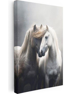 Tablofest Dikey Kanvas Tablo Duygusal Temalı Ikili At Tablosu Ev Ofis Duvar Dekoru