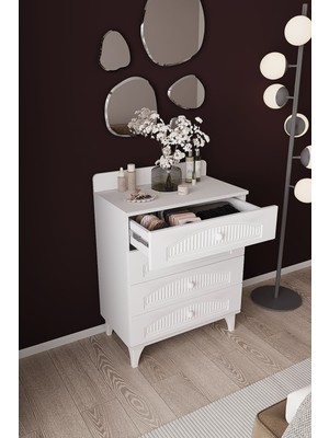 Dekorfim DF11101M1 4 Çekmeceli Şifonyer – Geniş Depolama Alanlı, Modern Çekmeceli Dolap, Yatak & Genç Odası  Beyaz