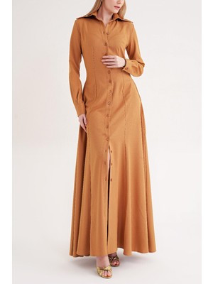 Societa Hardal Belden oturtmalı uzun gömlek elbise 94674