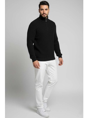Marco Yarım Yaka Fermuarlı Erkek Örme Kazak - Siyah