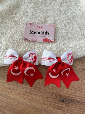 MELOKİDS 23 Nisan , 29EKIM Kırmızı-Beyaz Atatürk ve Bayraklı Kurdele Çocuk Tokası 2 Adet Klipsli